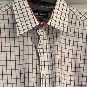 Paul Fredrick Red Tan Striped Shirt Long Staple Cotton Long Sleeve 15 1/2x33 Men
